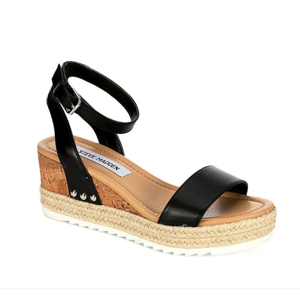 Steve Madden Jaide Wedge Sandals Black Size 9 Y2k… - image 1